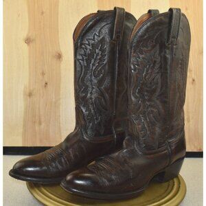 Nocona Men's Boots Size 10.5 D Brown Leather Cowboy USA Flame Stitch Vintage 90